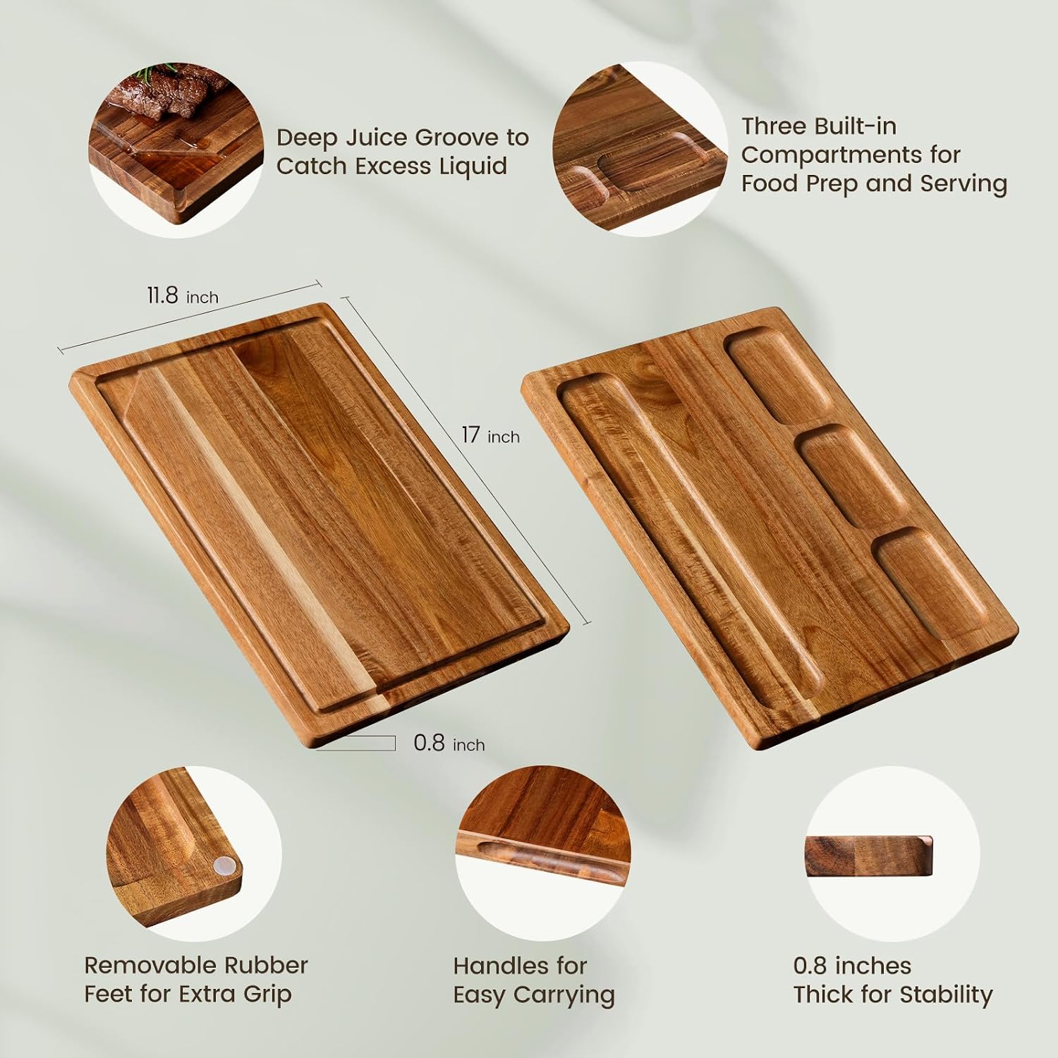 Kikcoin Tabla de cortar de madera de acacia para cocina, tabla de c...