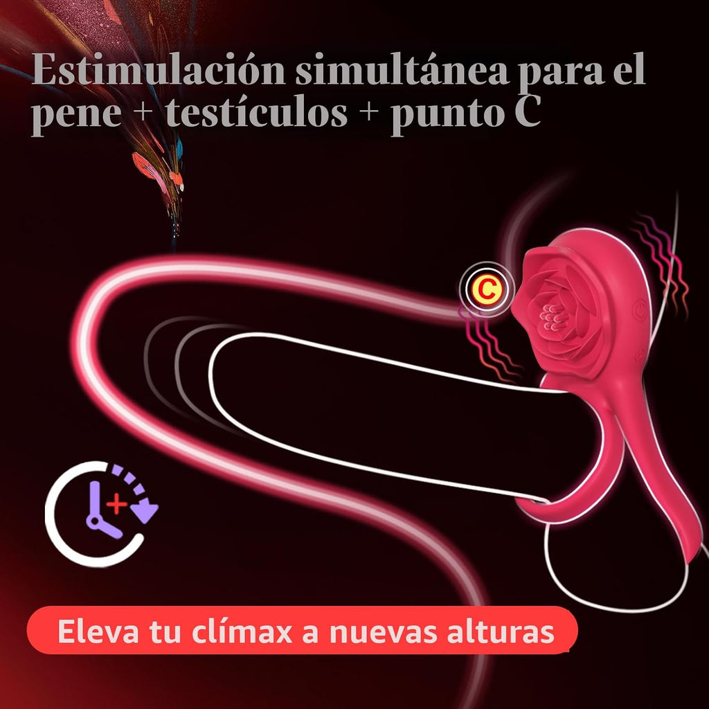 Anillo vibrador para el pene con estimulador de clítoris rosa, vibr...