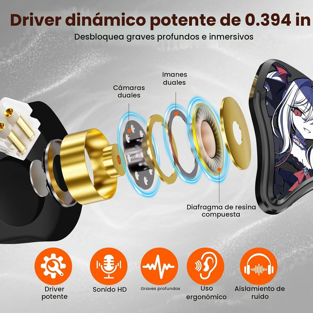 auriculares atados con cable Jack de 11.5 ft m IEM para juego\/músi...