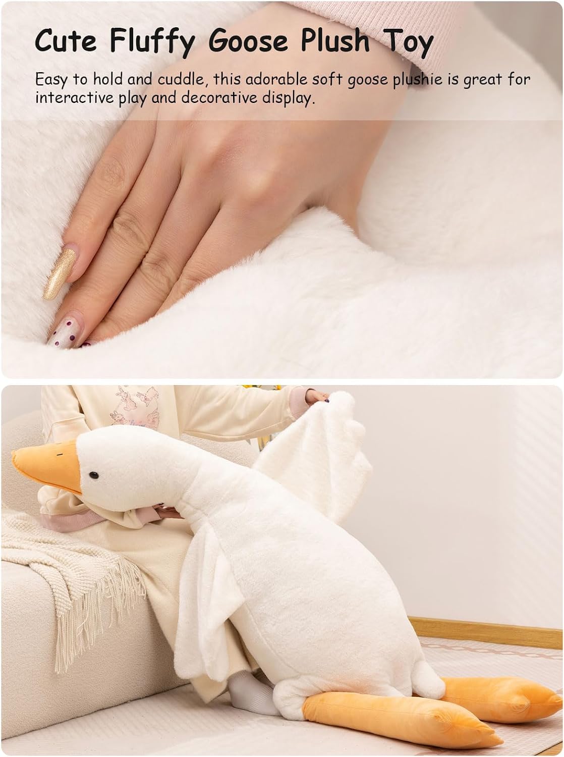 FIAEUGZKM Almohada de felpa de ganso blanco de 74.8 pulgadas, jugue...