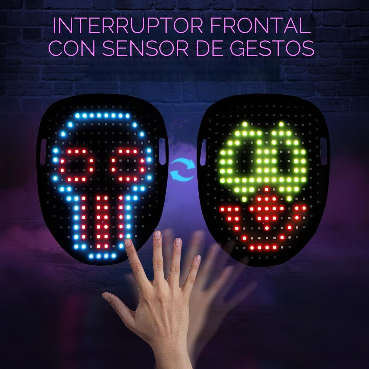 Máscara LED de disfraz de Halloween con detección de gestos, juguet...