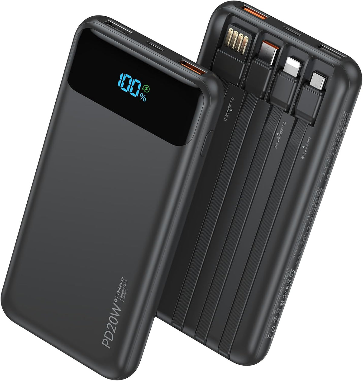 Nusyddy Cargador Portátil 10000mAh con 4 Cables Integrados y 6 Sali...