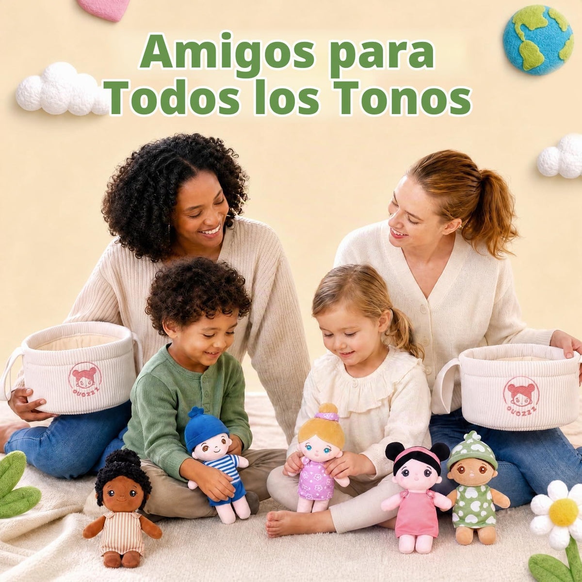 OUOZZZ Muñecas suaves para bebé, juego de 5 muñecas multiculturales...