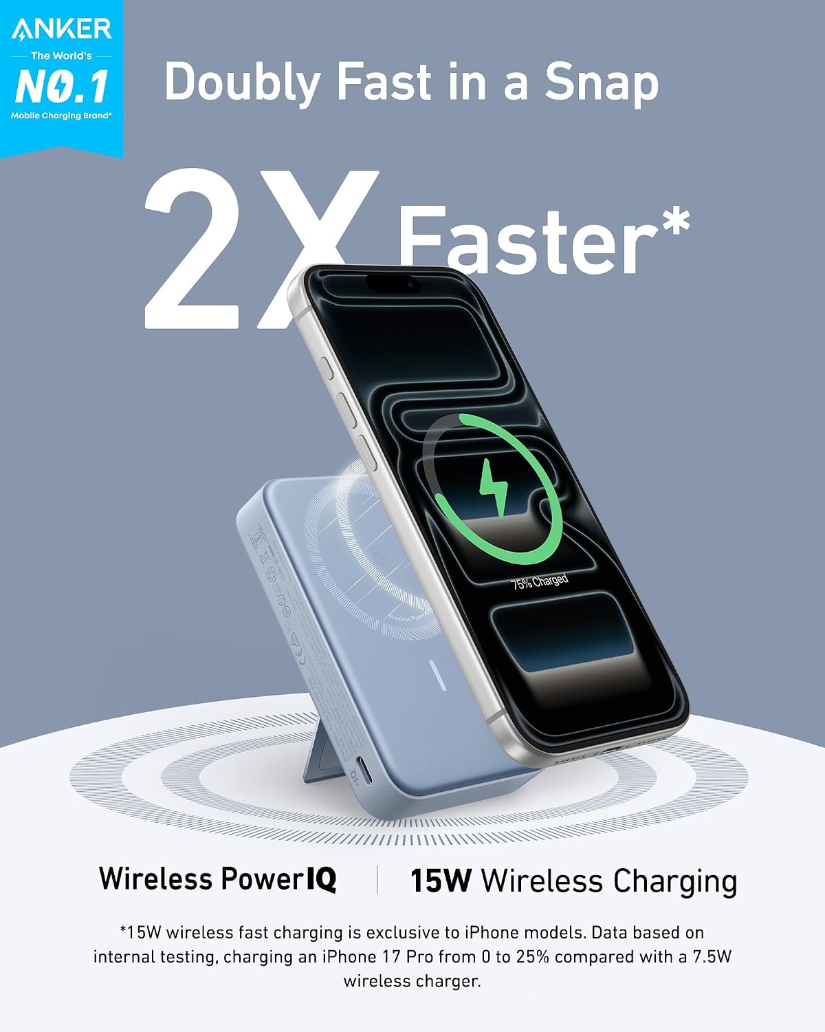 Anker MagGo Power Bank, cargador portátil máximo de 15 W con certif...