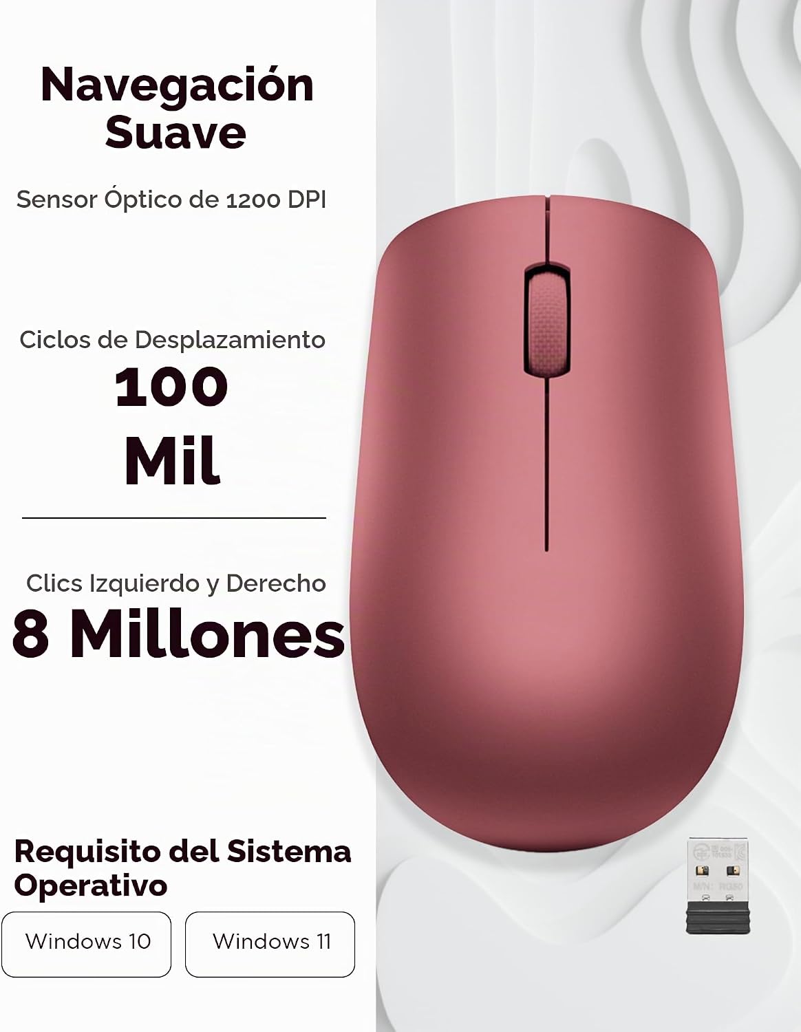 Lenovo 530 - Mouse inalámbrico de tamaño completo para PC, laptop,...