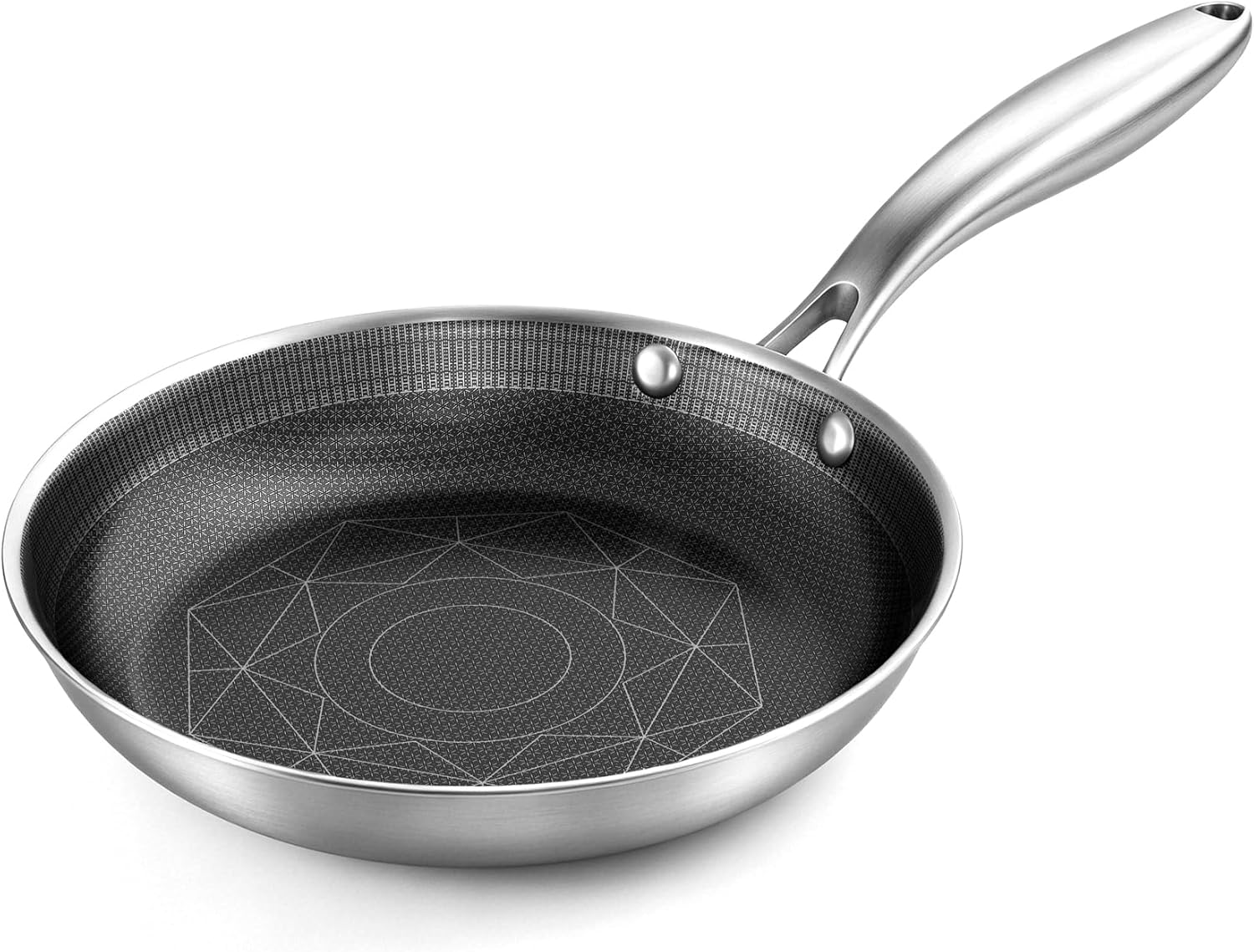 COOKER KING Sartén de acero inoxidable de 8 pulgadas, sartén antiad...