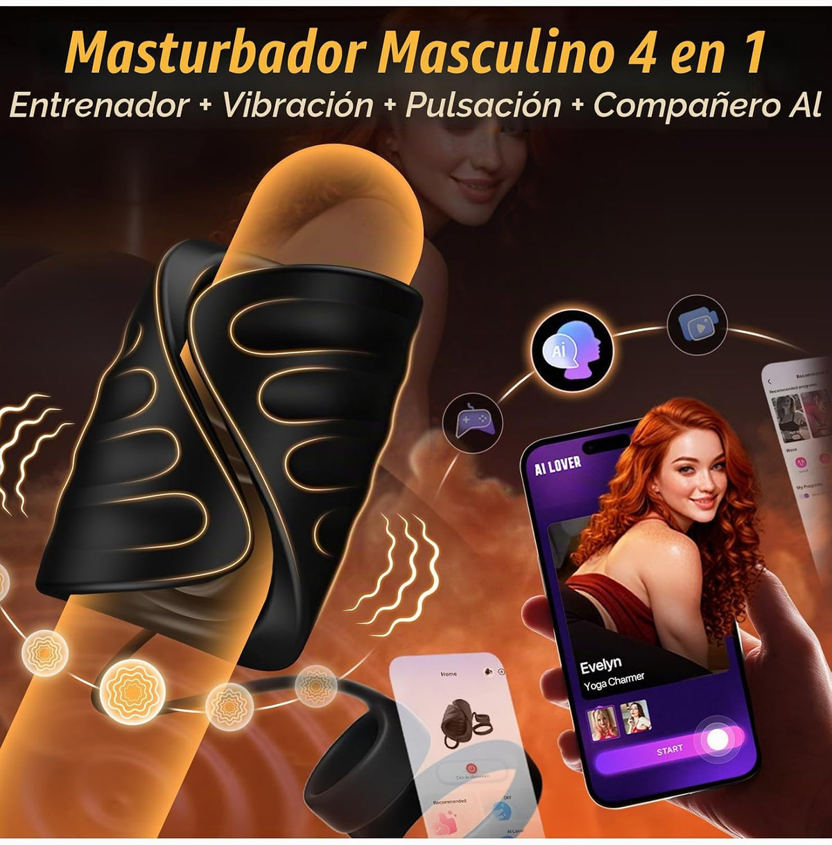 Juguetes sexuales masculinos para hombres Vibrador, 9 vibrador elás...