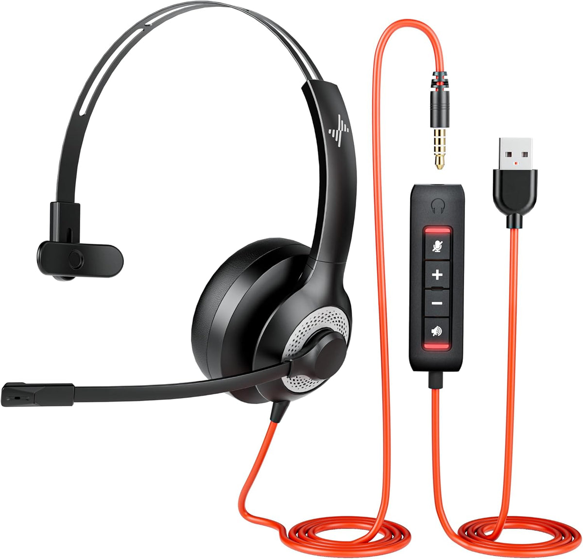 JIAMQISHI - Auriculares USB de una sola oreja con micrófono para PC...