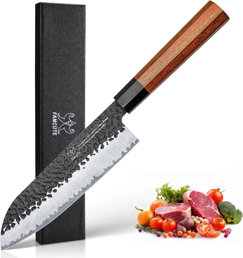 FAMCÜTE Santoku - Cuchillo de cocina profesional de acero de alto c...