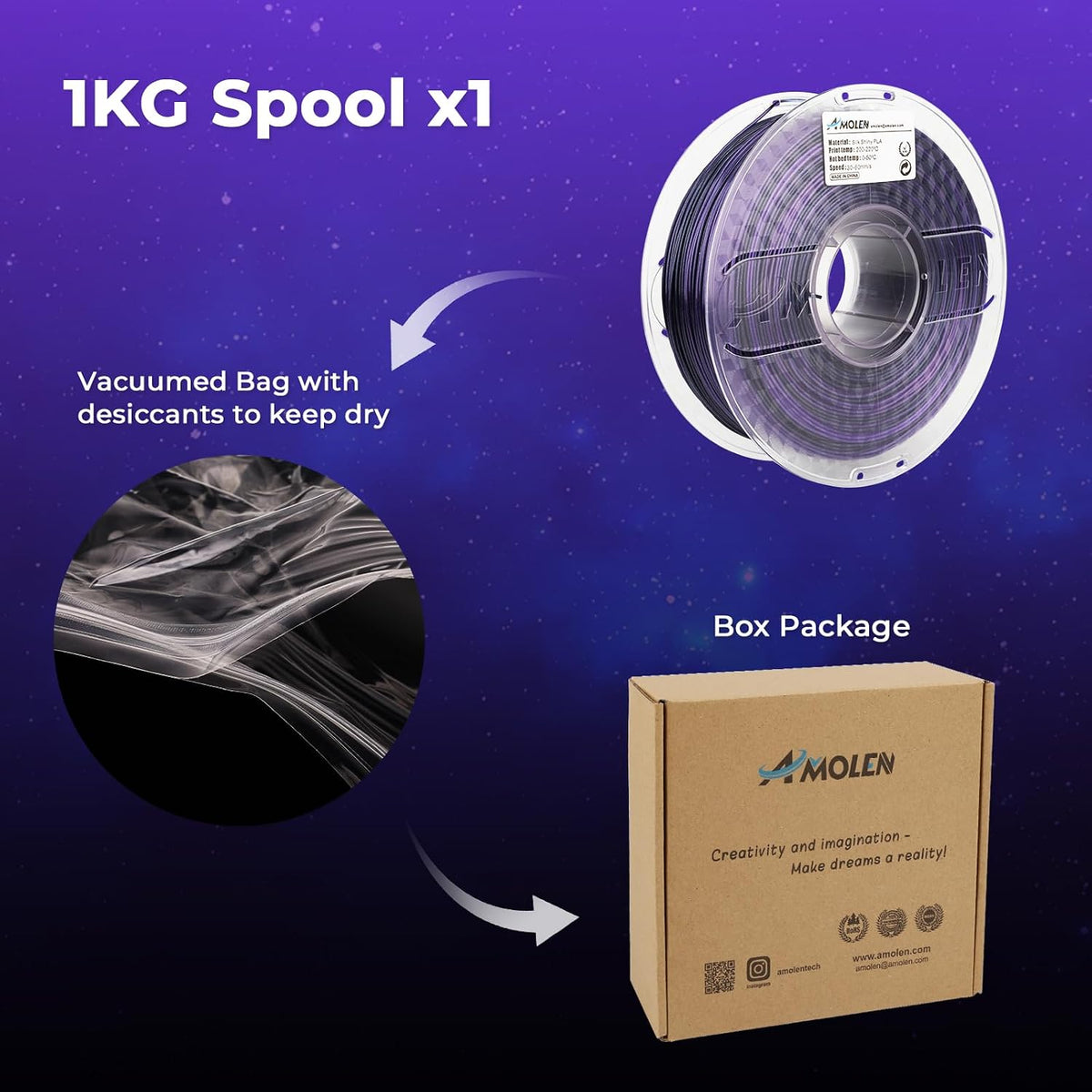 AMOLEN - Filamento PLA para impresora 3D de 0.069 pulgadas, filamen...