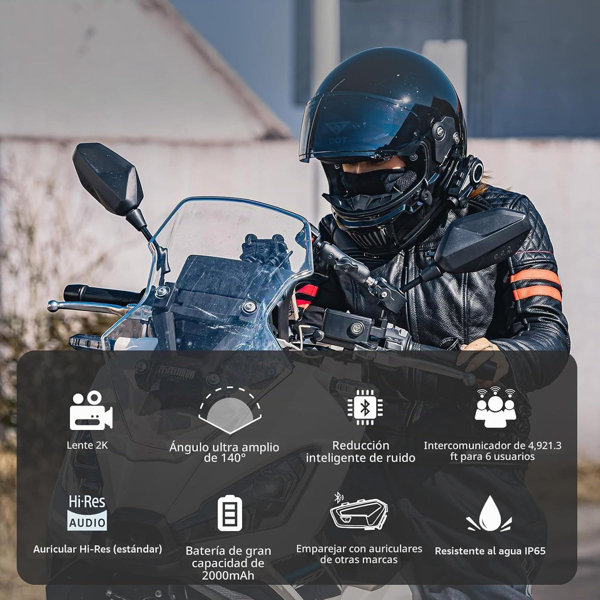 Auriculares Bluetooth FreedConn para motocicleta con cámara 2K de a...