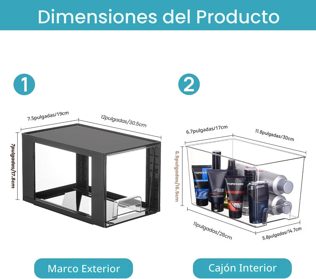 Vtopmart - Paquete de 4 cajones apilables grandes, color negro