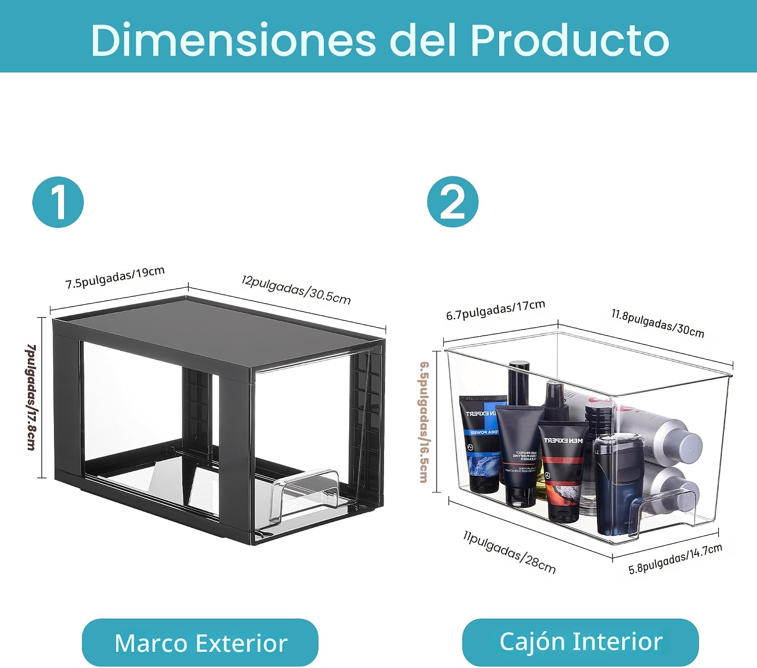 Vtopmart - Paquete de 4 cajones apilables grandes, color negro