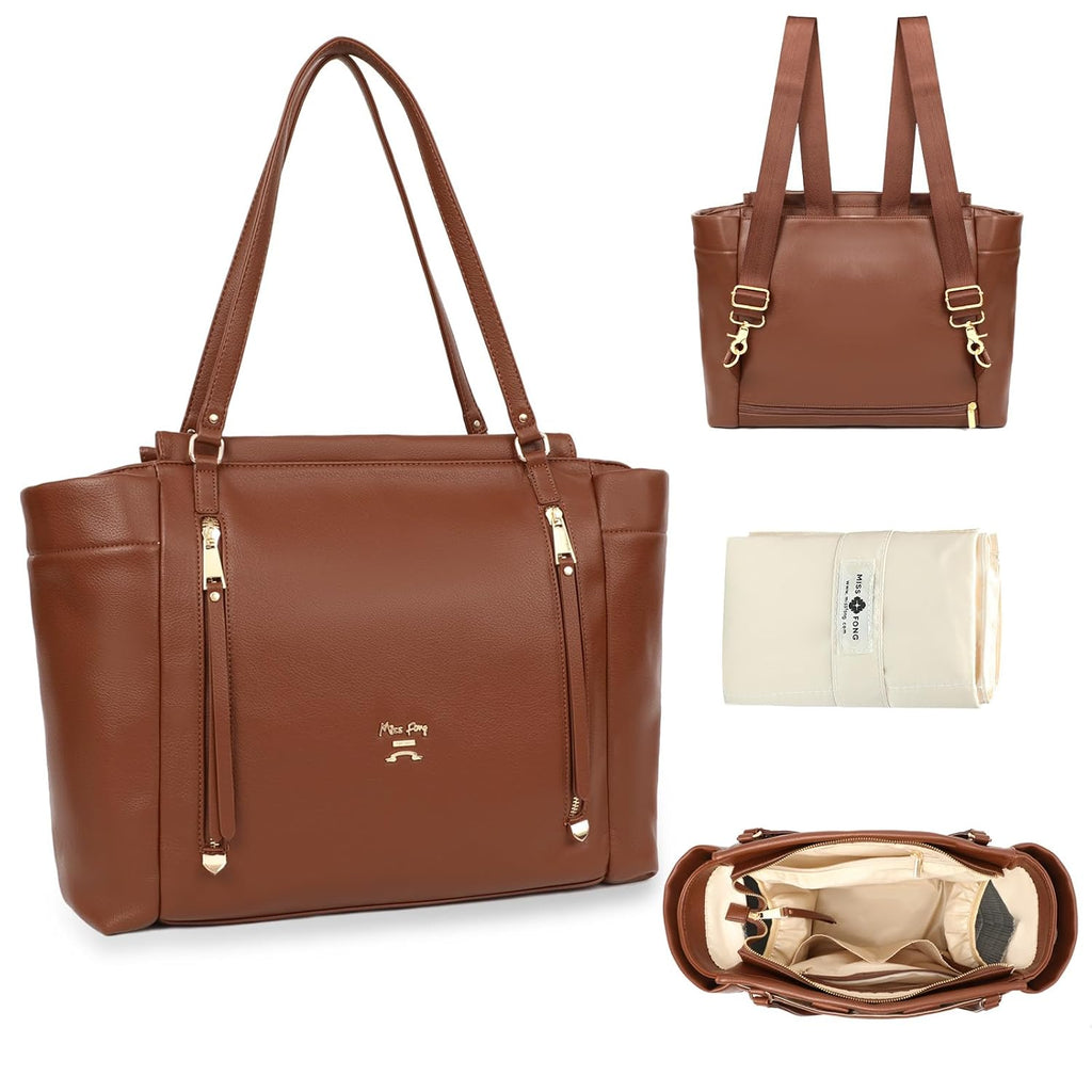 miss fong Bolso de pañales tipo mochila de cuero, bolso grande para...