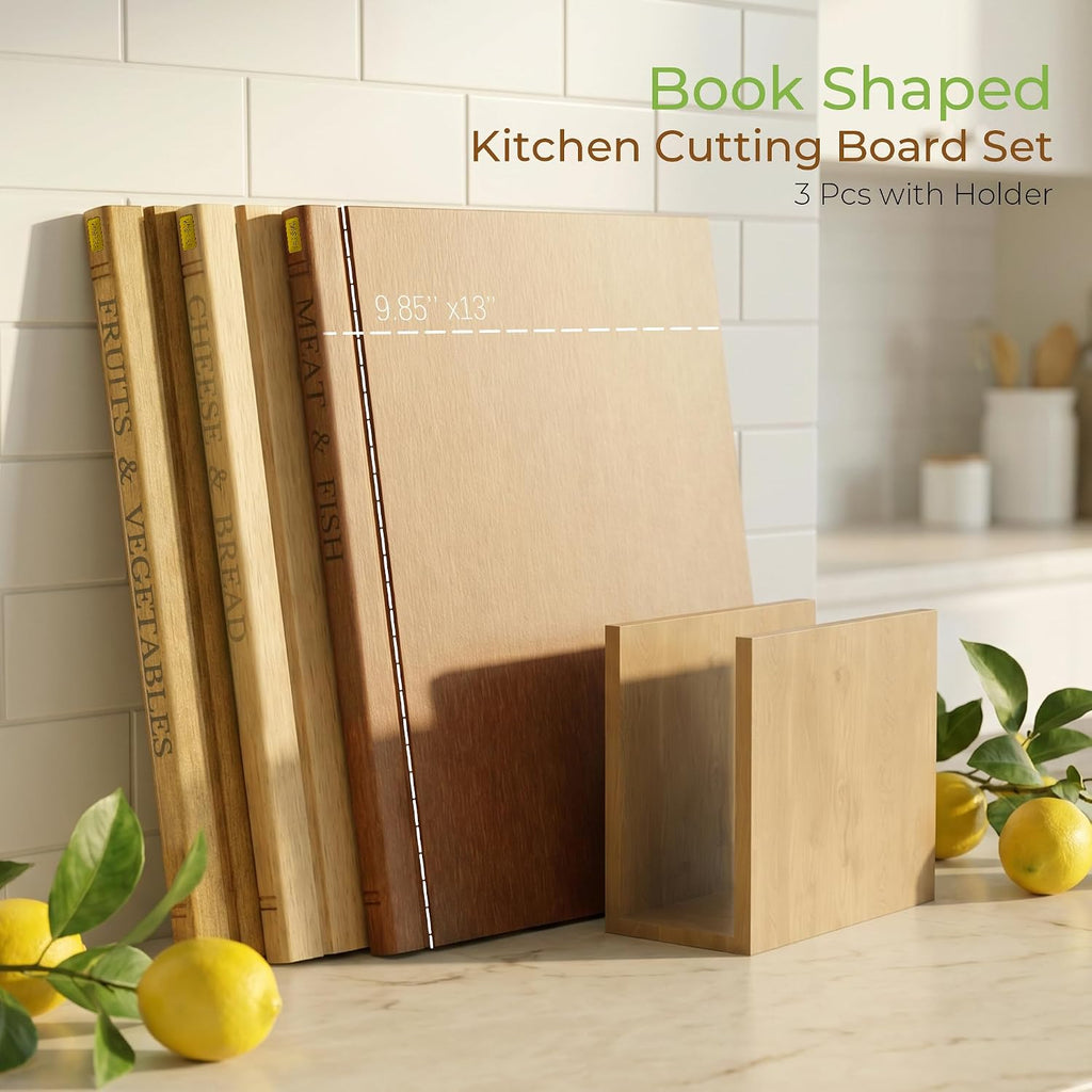 Juego de tablas de cortar en forma de libro con soporte, 3 tablas d...