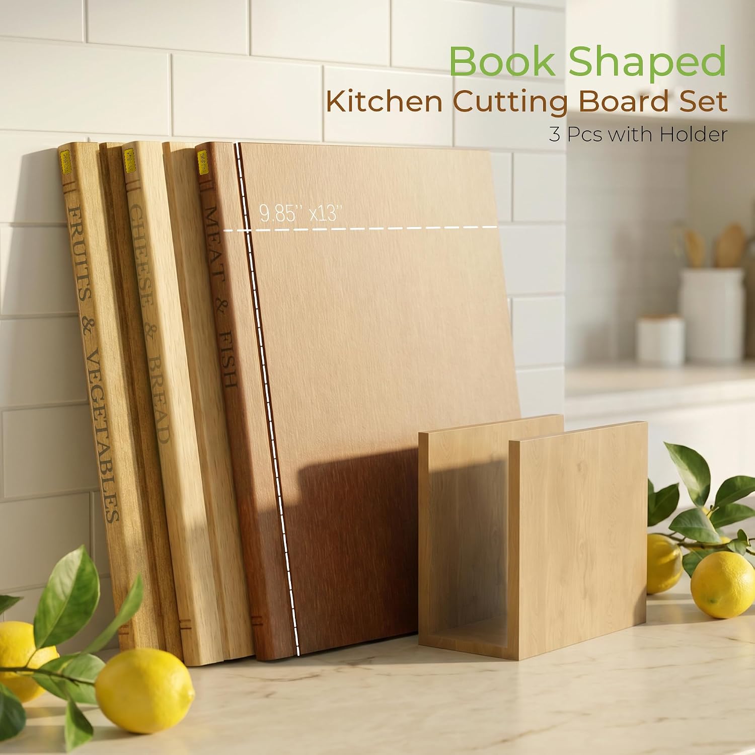 Juego de tablas de cortar en forma de libro con soporte, 3 tablas d...