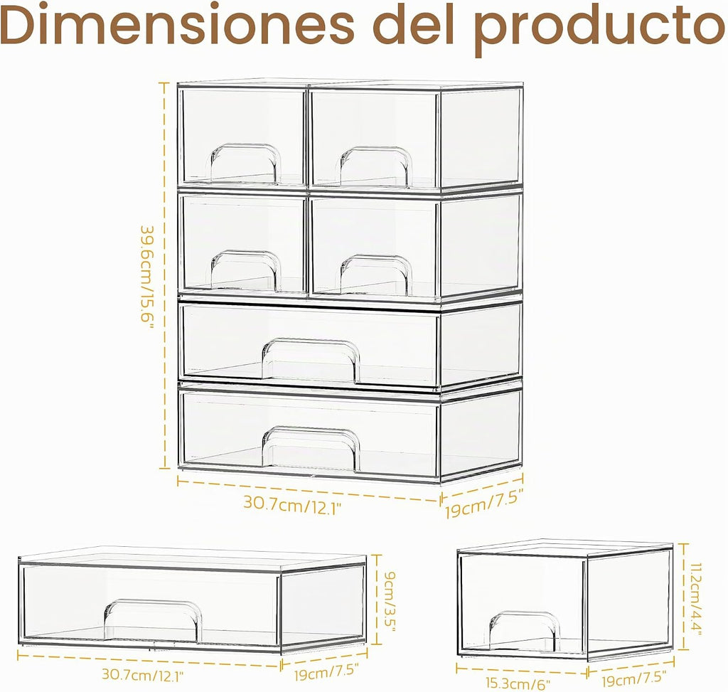 Criusia Cajones de almacenamiento apilables, paquete de 6 organizad...
