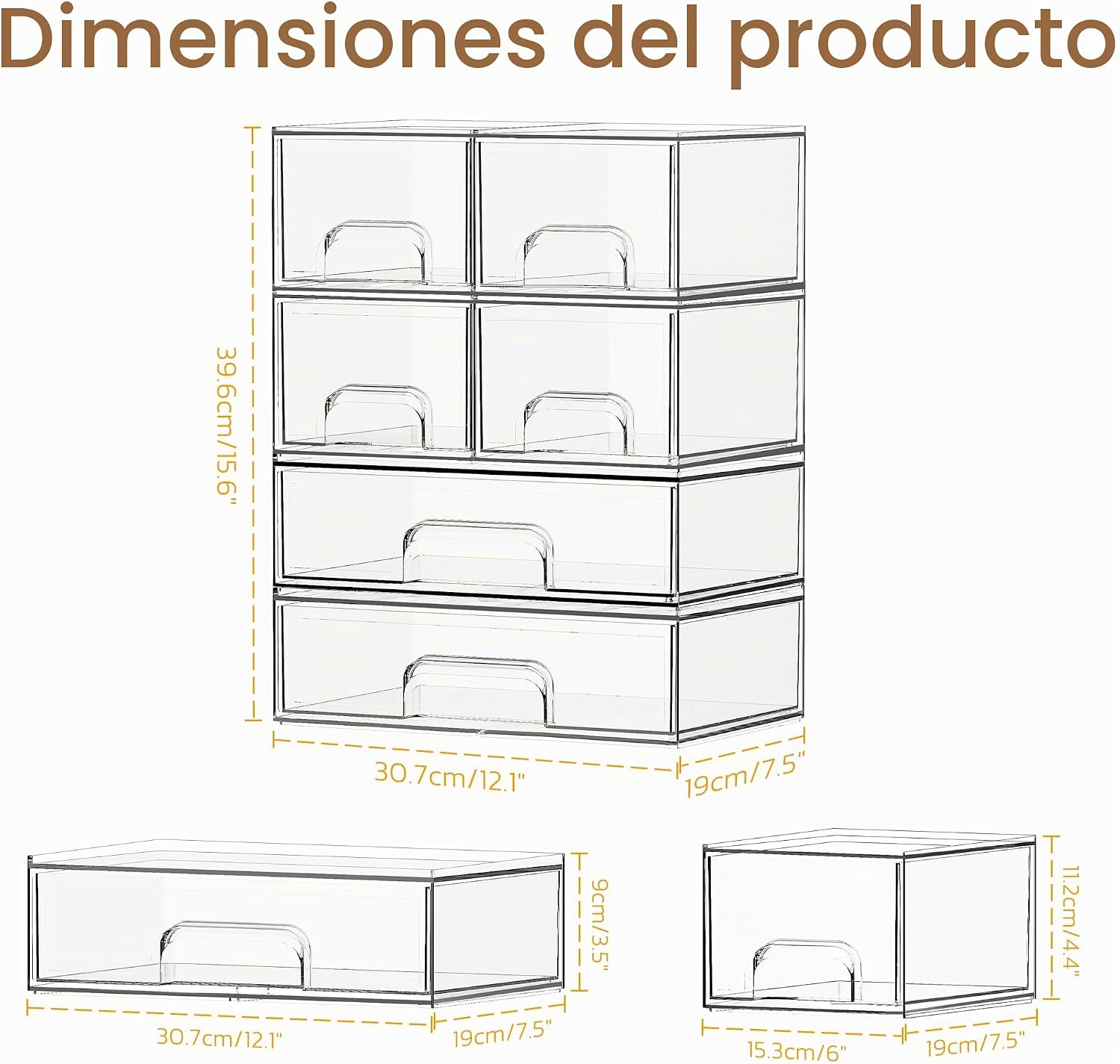 Criusia Cajones de almacenamiento apilables, paquete de 6 organizad...