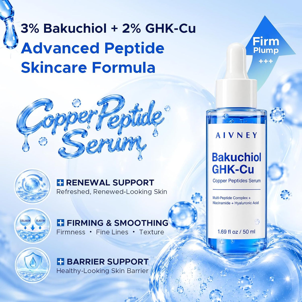 Suero Bakuchiol de péptidos de cobre GHK-Cu para rostro con 2% de G...