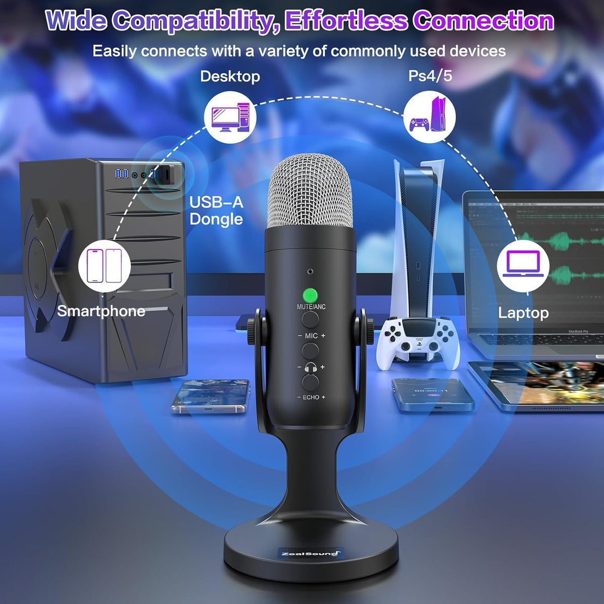 Micrófono inalámbrico ZealSound para PC, iPhone, iPad y Android, mi...