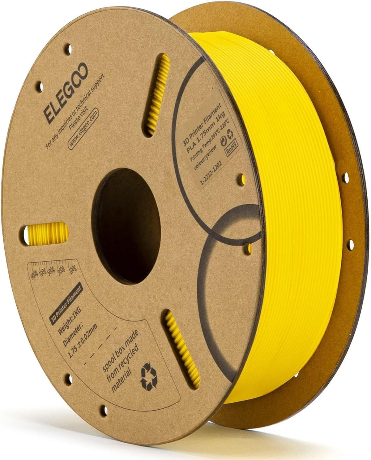 ELEGOO Filamento PLA 1.75mm Amarillo 1KG, Filamento para Impresora...