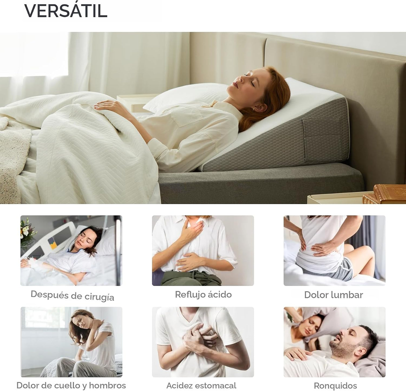 Bedluxe Almohada de cuña, almohada de cuña de cama de 10 pulgadas p...