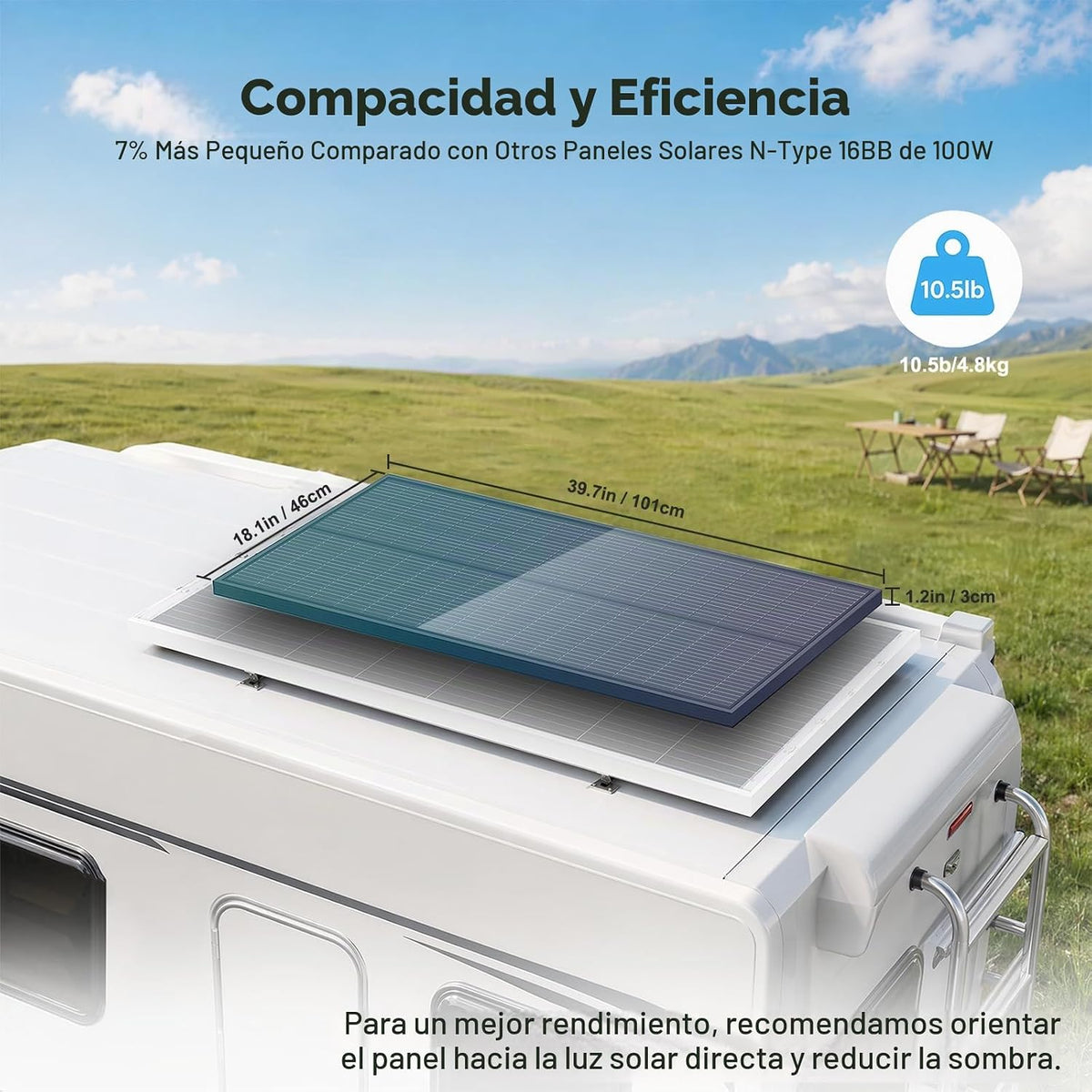 EtnalSolar 100W 18BB Bifacial 25,6% Panel solar 4PCS de alta eficie...