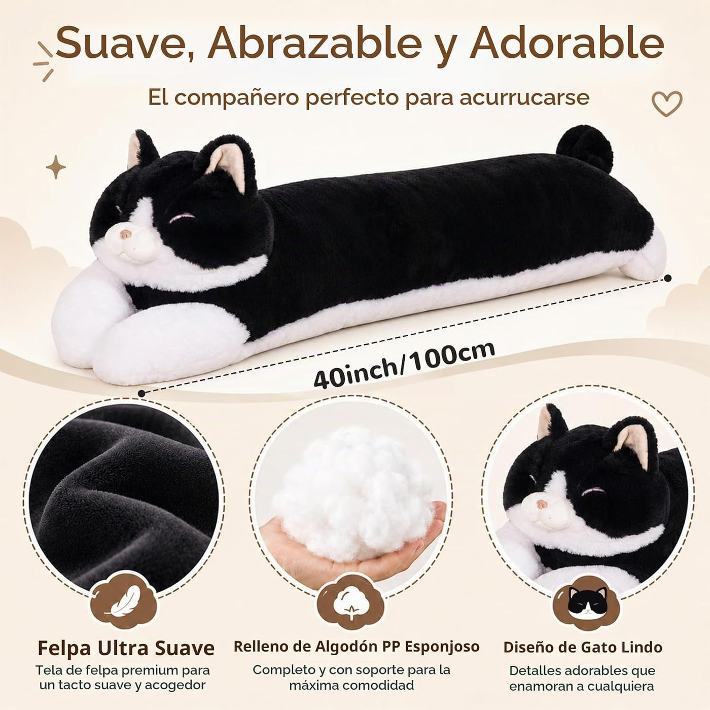 Peluche de Gato Jumbo de 40'', Animal de Peluche Relleno Gr...