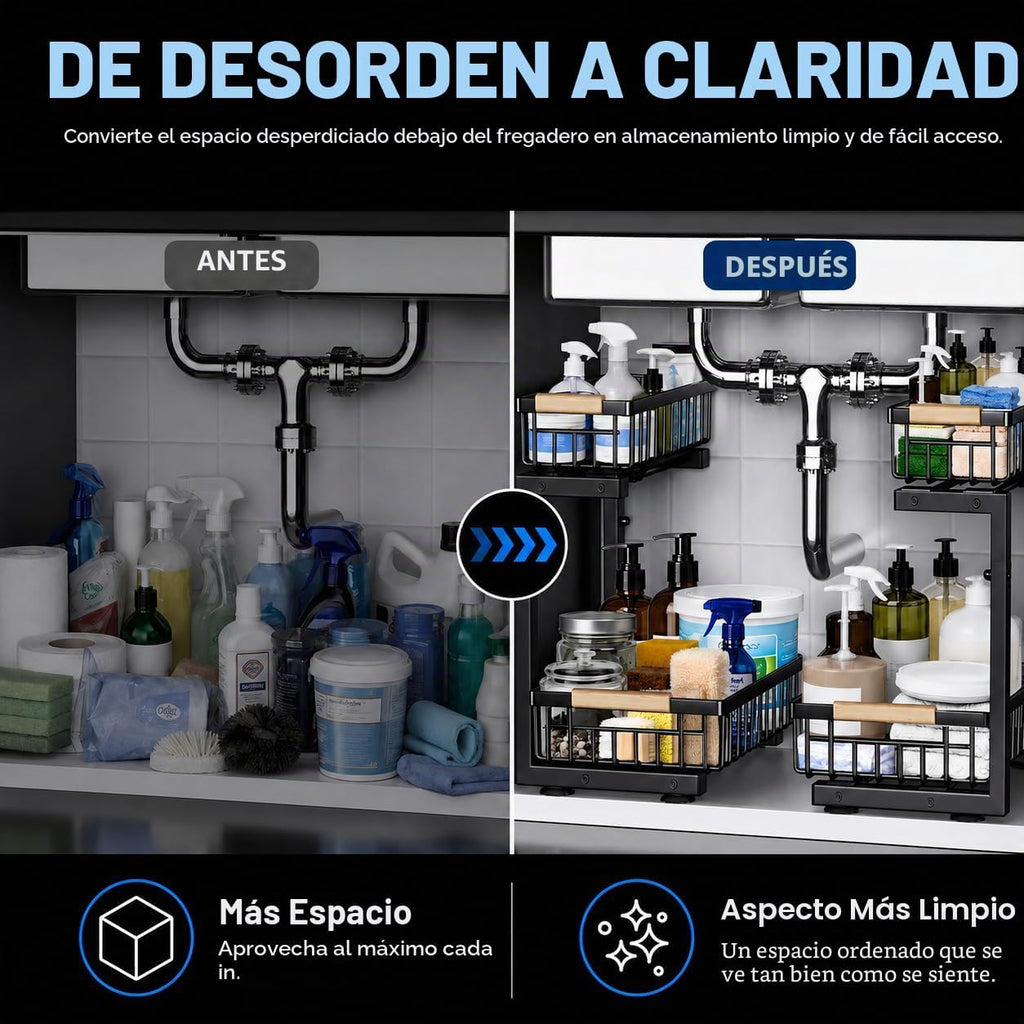 GeeBom Organizador para debajo del fregadero, organizador de armari...