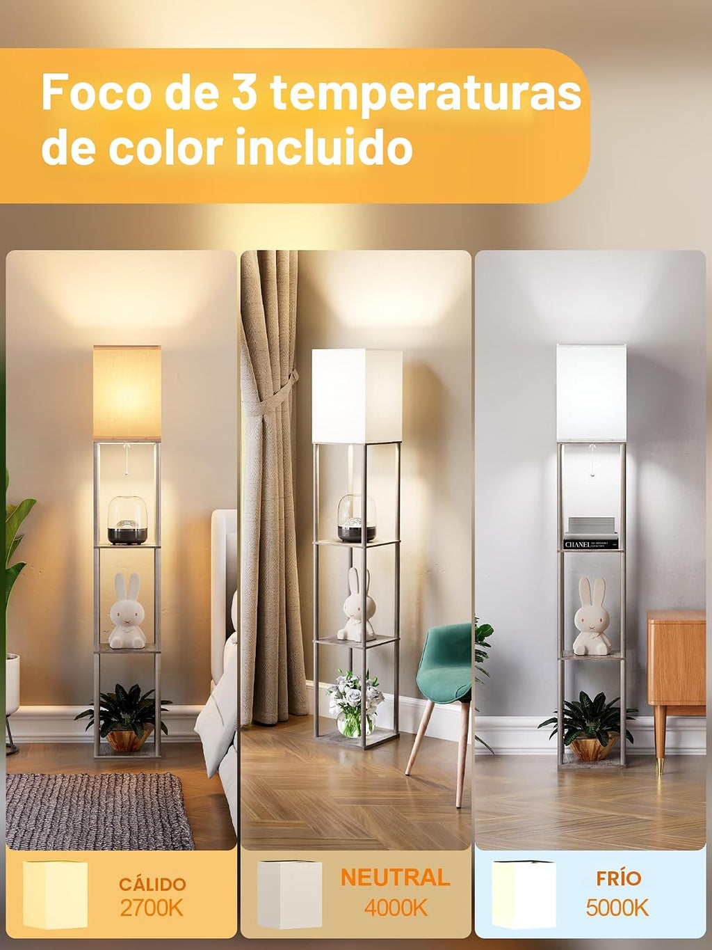 Lámpara de pie con estantes para sala de estar, paquete de 2 unidad...
