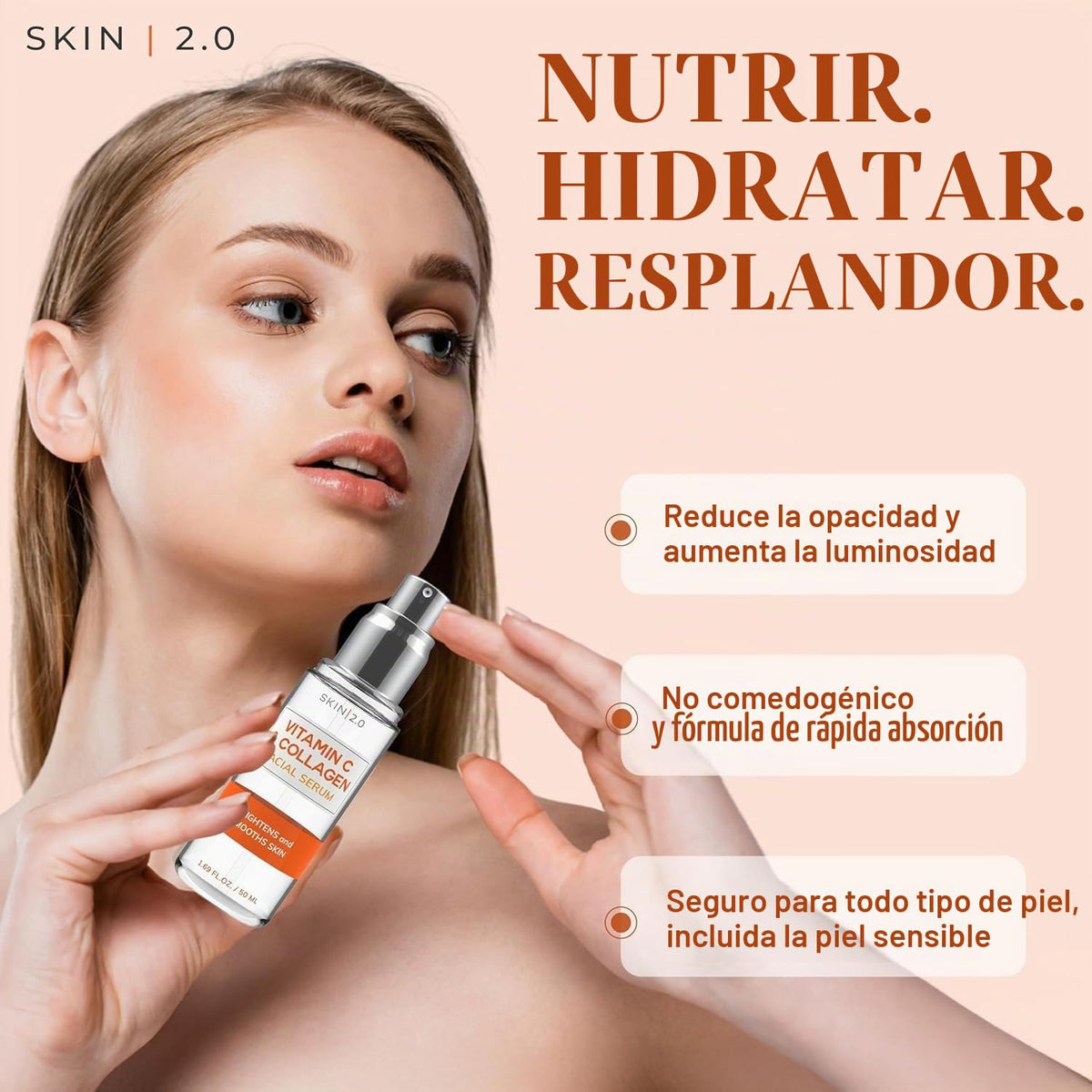 Skin 2.0 Suero de vitamina C con colágeno, antienvejecimiento y eli...