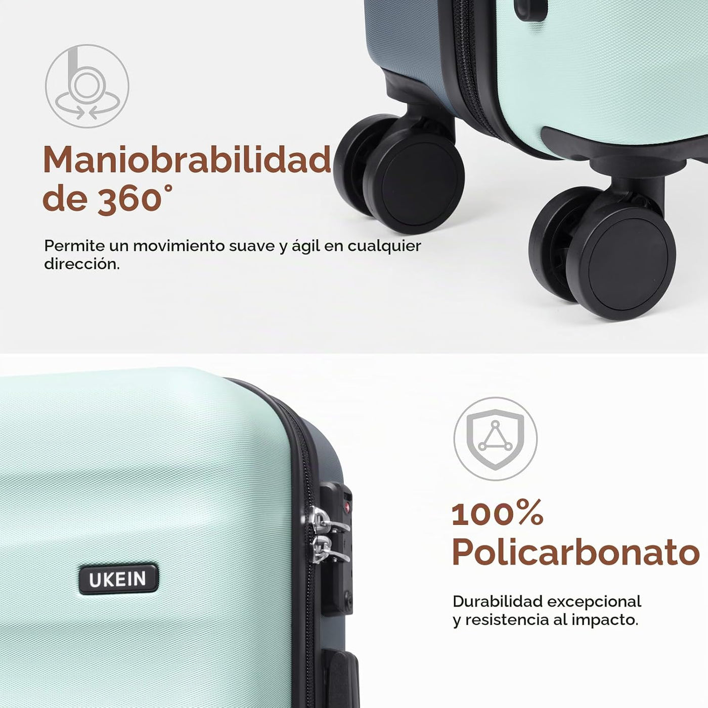 UKEIN Juego de equipaje con mochila, equipaje de mano de policarbon...