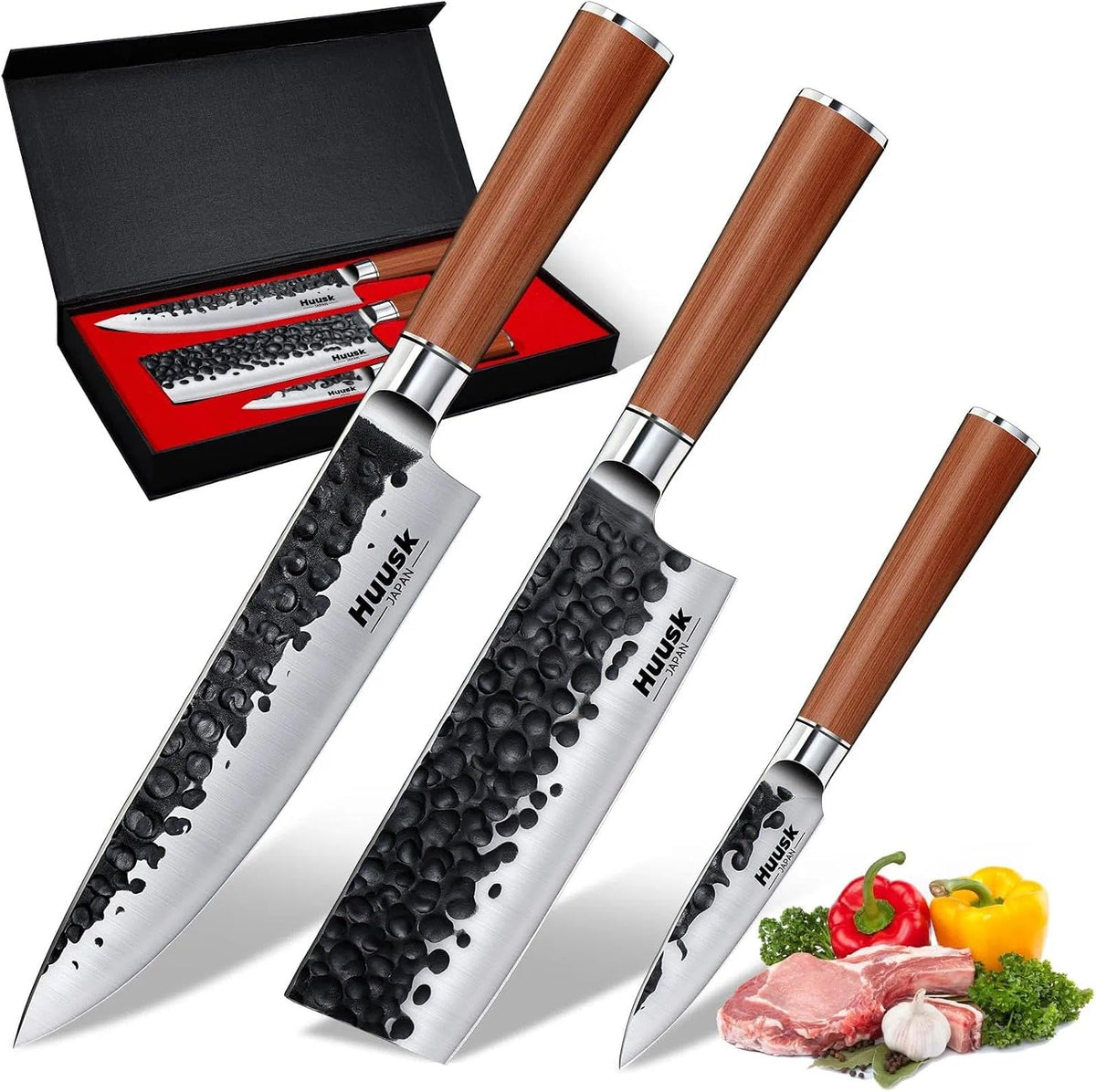 Huusk Juego de 3 cuchillos de cocina japoneses, juego de cuchillos...