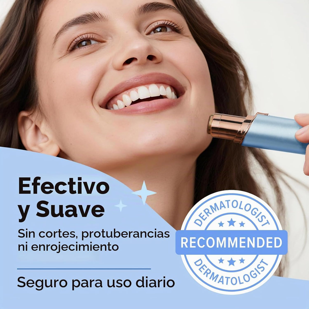 Depilación facial para mujeres, como se ve en la afeitadora facial...