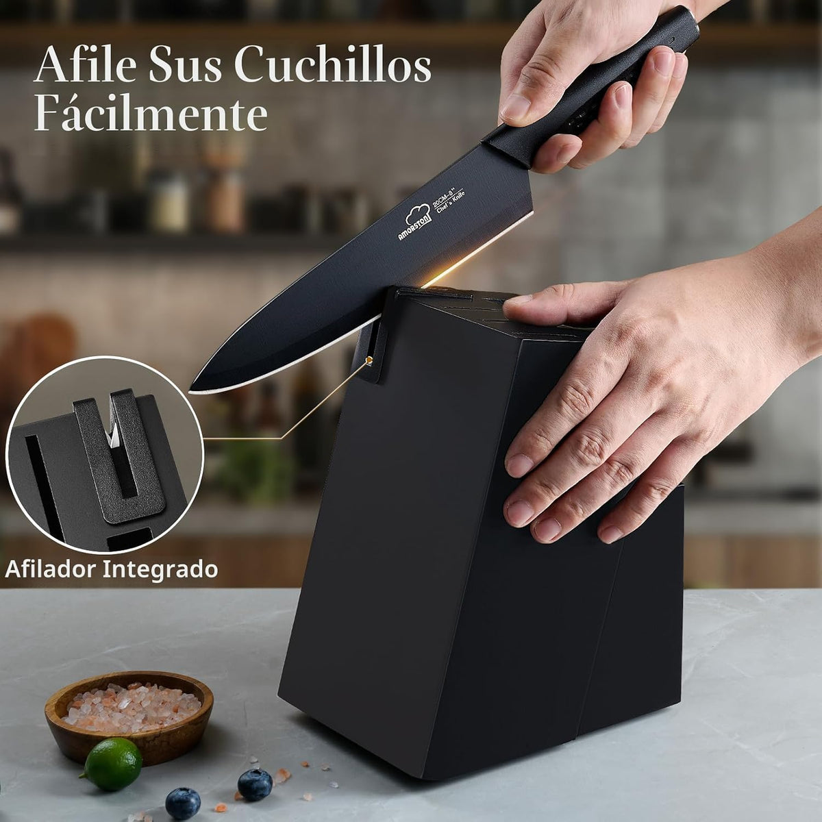 Juego de cuchillos, juego de cuchillos de cocina de 15 piezas con b...