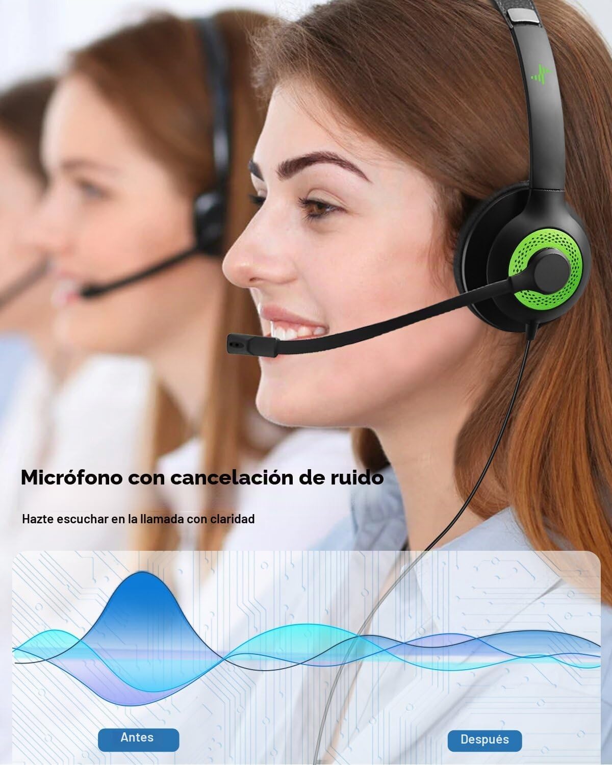 Auriculares USB JIAMQISHI con micrófono para PC, auriculares de com...