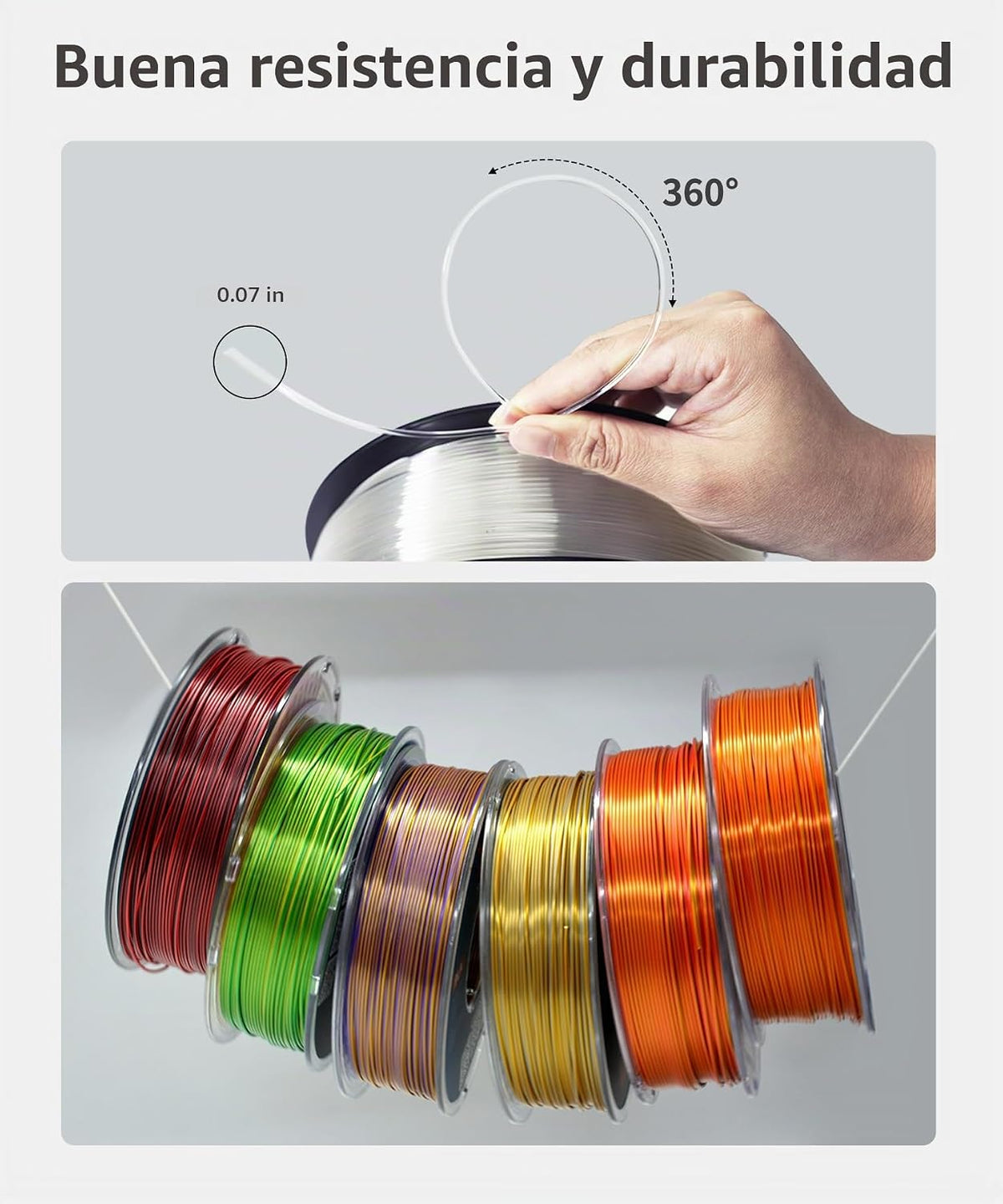 XZN Filamento PLA 1.75mm Transparente, Filamento para Impresora 3D...
