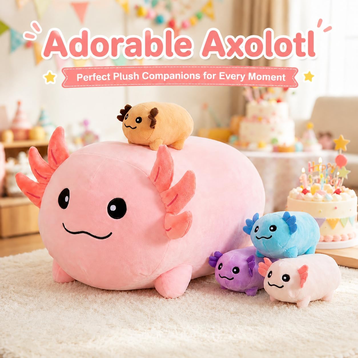 MMguai Peluche de ajolote de 16 pulgadas con 4 bebés, juguete de aj...