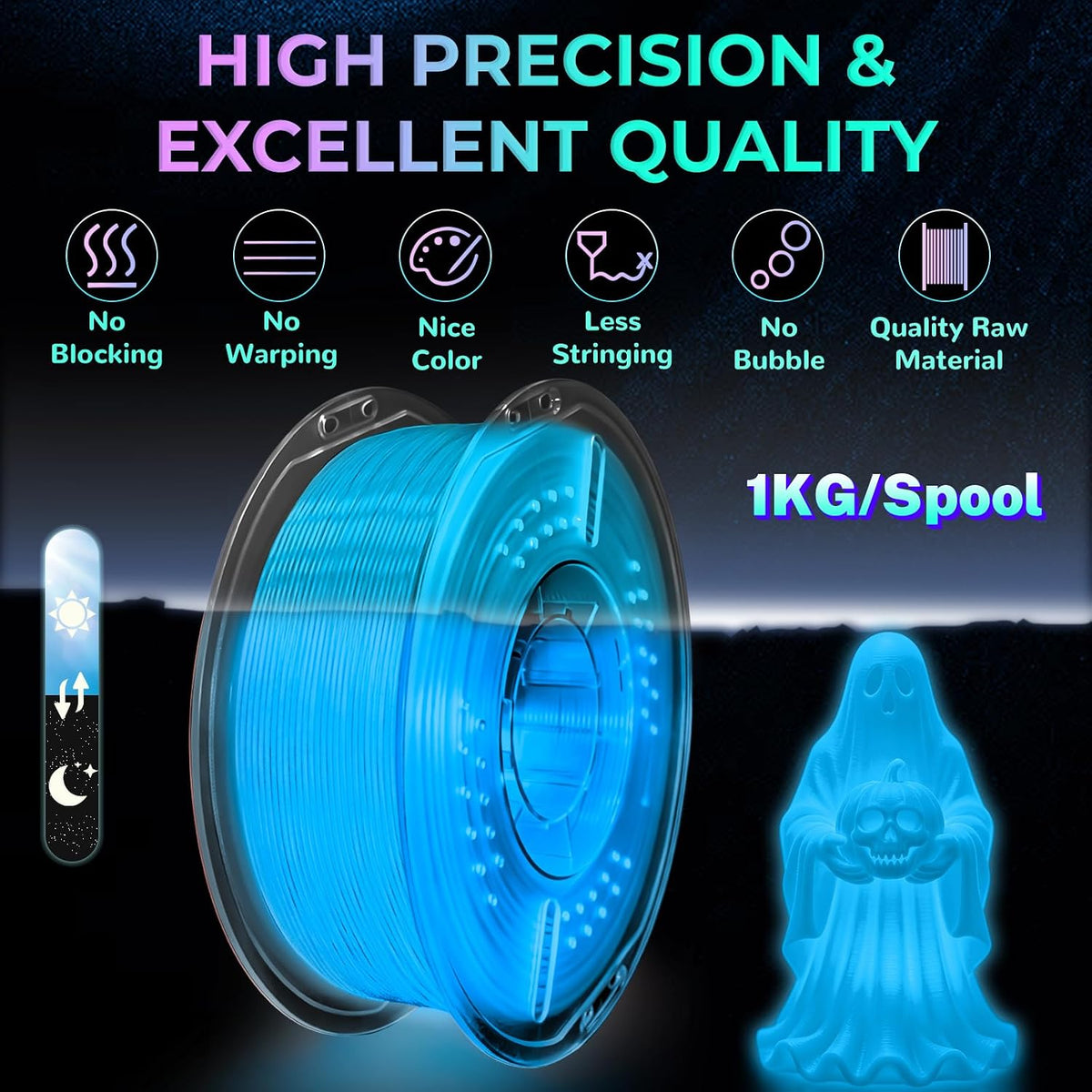 Frucindra Filamento de impresora 3D PLA+ que brilla en la oscuridad...