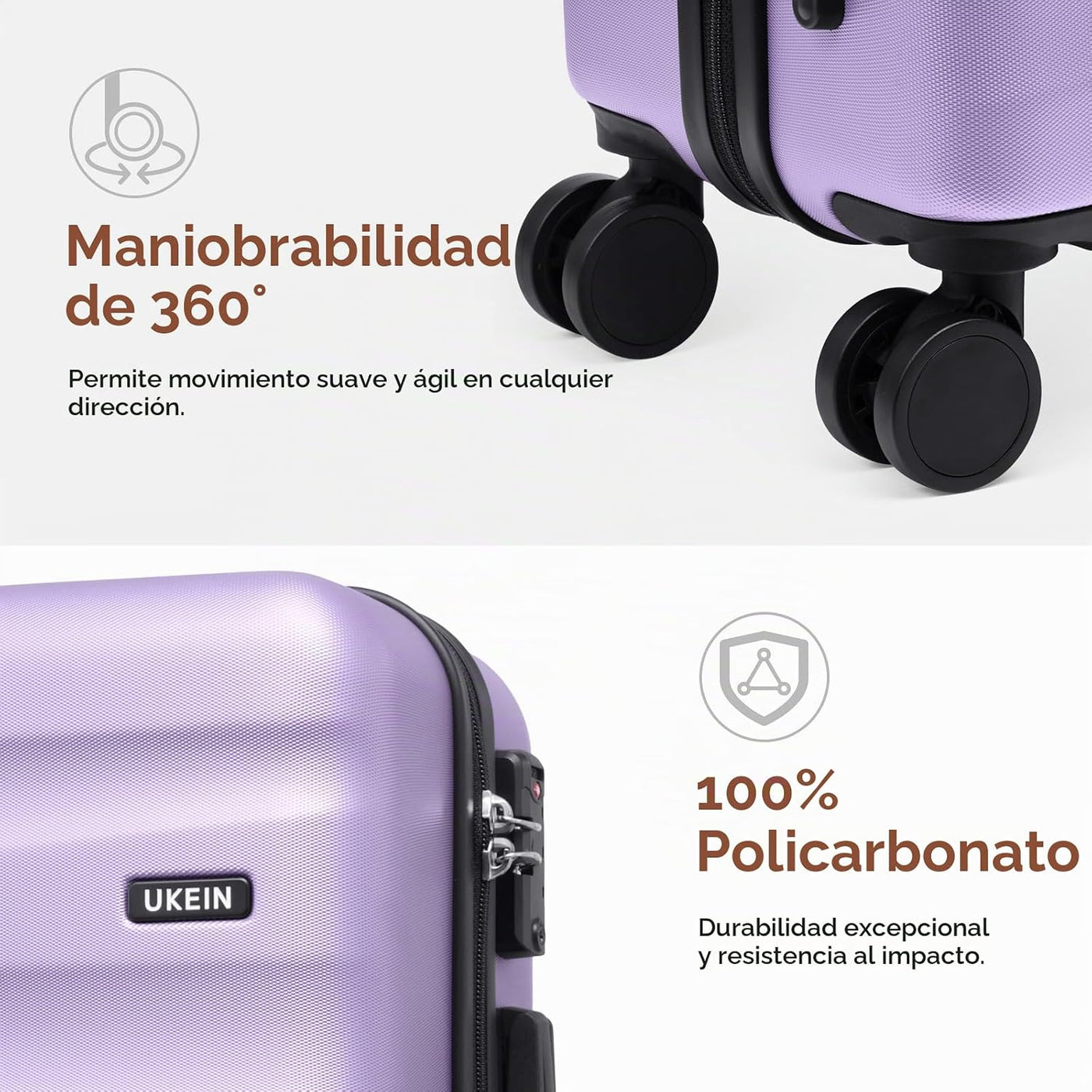 UKEIN Juego de equipaje con mochila, equipaje de mano de policarbon...