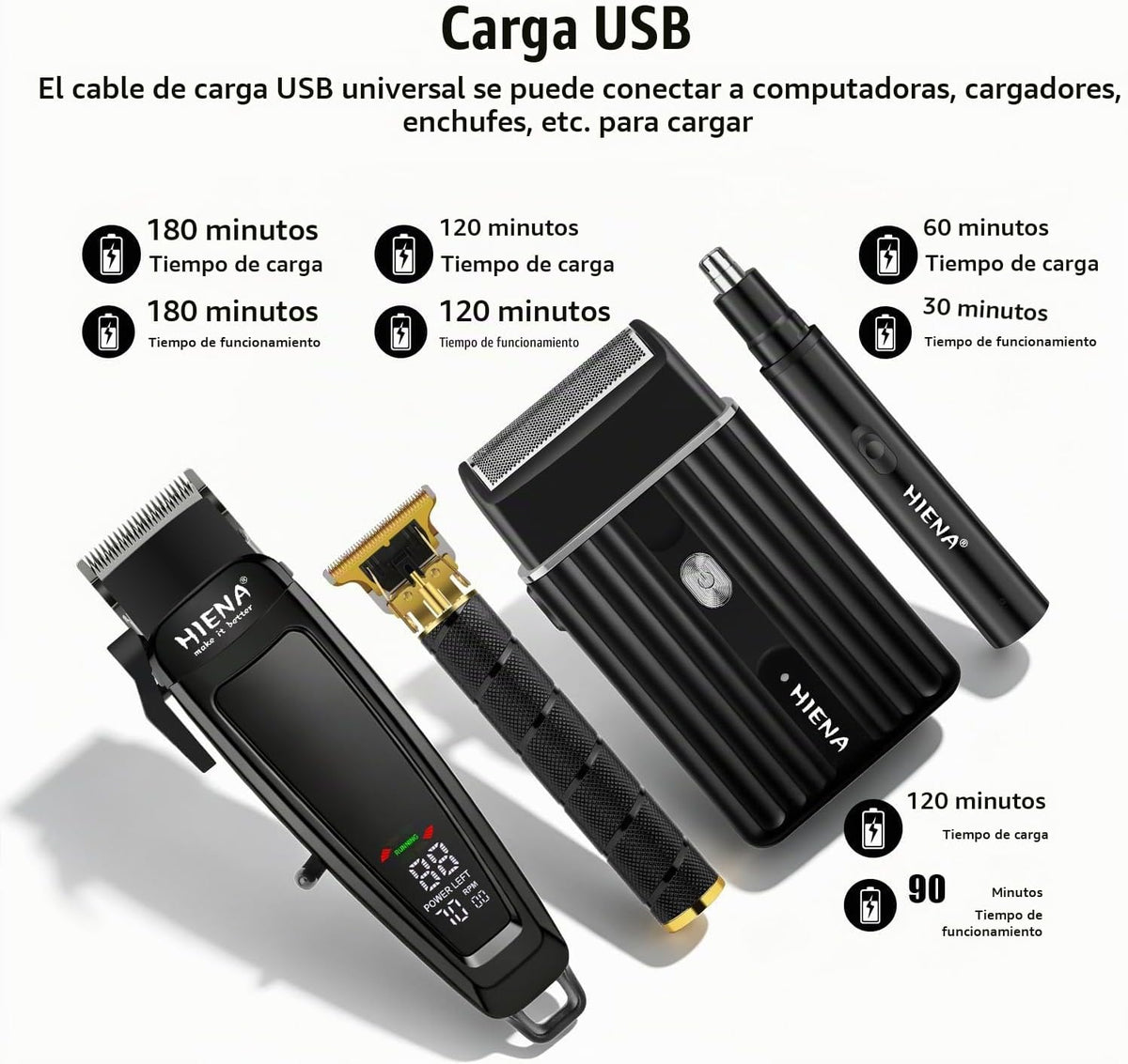 HIENA PRO Cortapelos para hombres, kit de barbero inalámbrico 4 en...