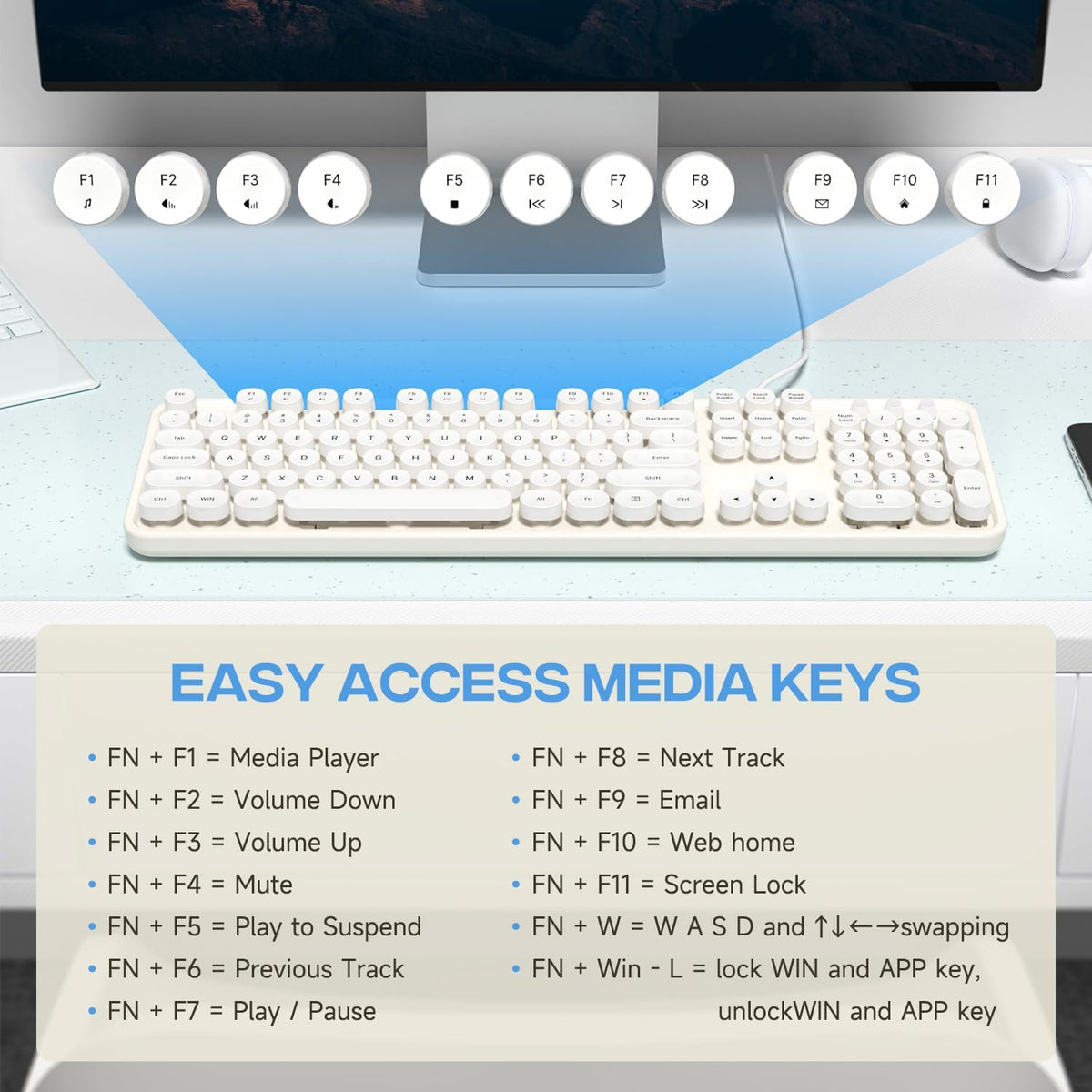 MOWUX Teclado de Computadora con Cable, Plug and Play USB Teclado R...