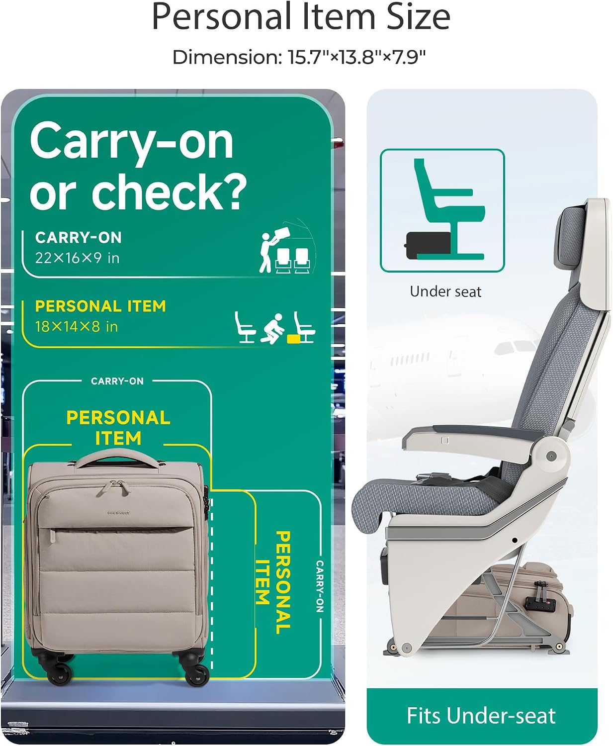 BAGSMART Equipaje de mano debajo del asiento aprobado por aerolínea...