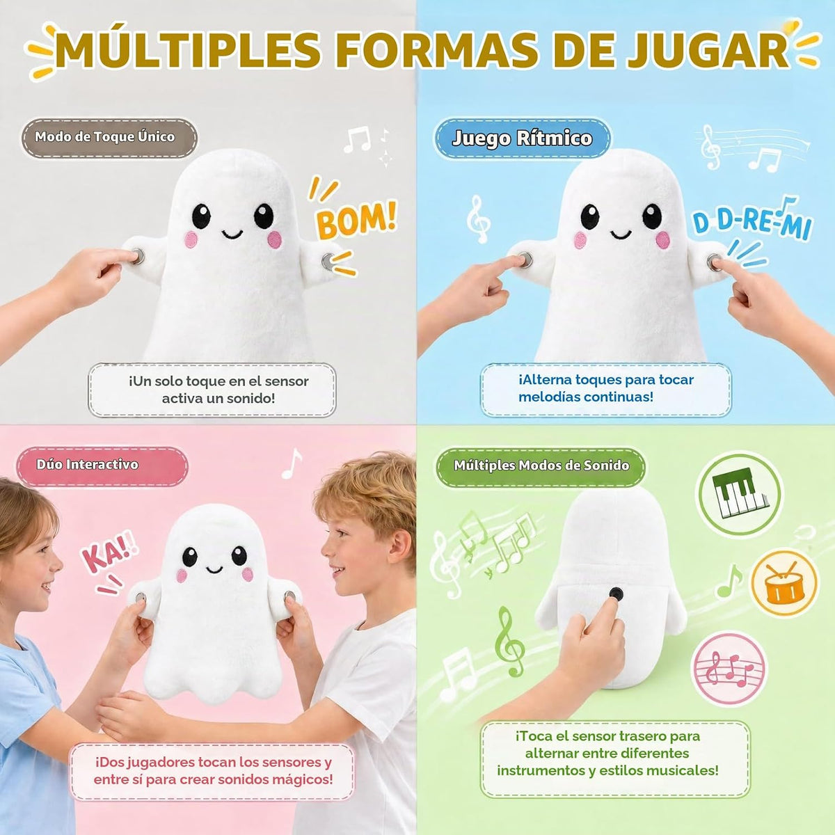 DoddyFun Juguetes sensoriales musicales, juego interactivo de peluc...