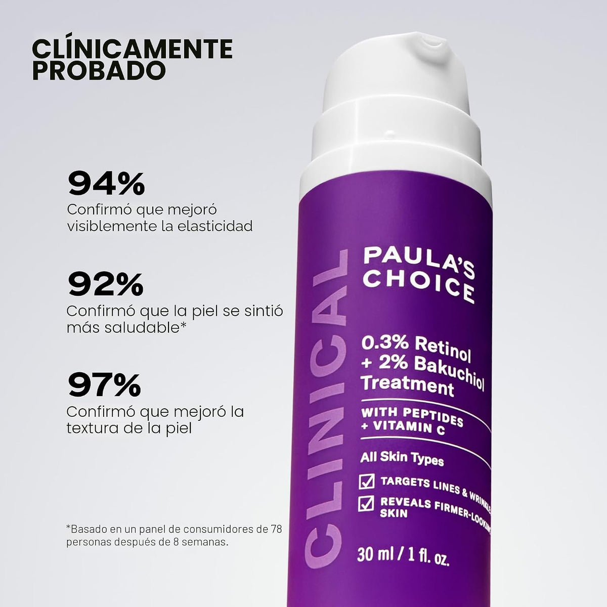 Paula's Choice CLINICAL 0.3% Retinol + 2% Bakuchiol, suero anti...