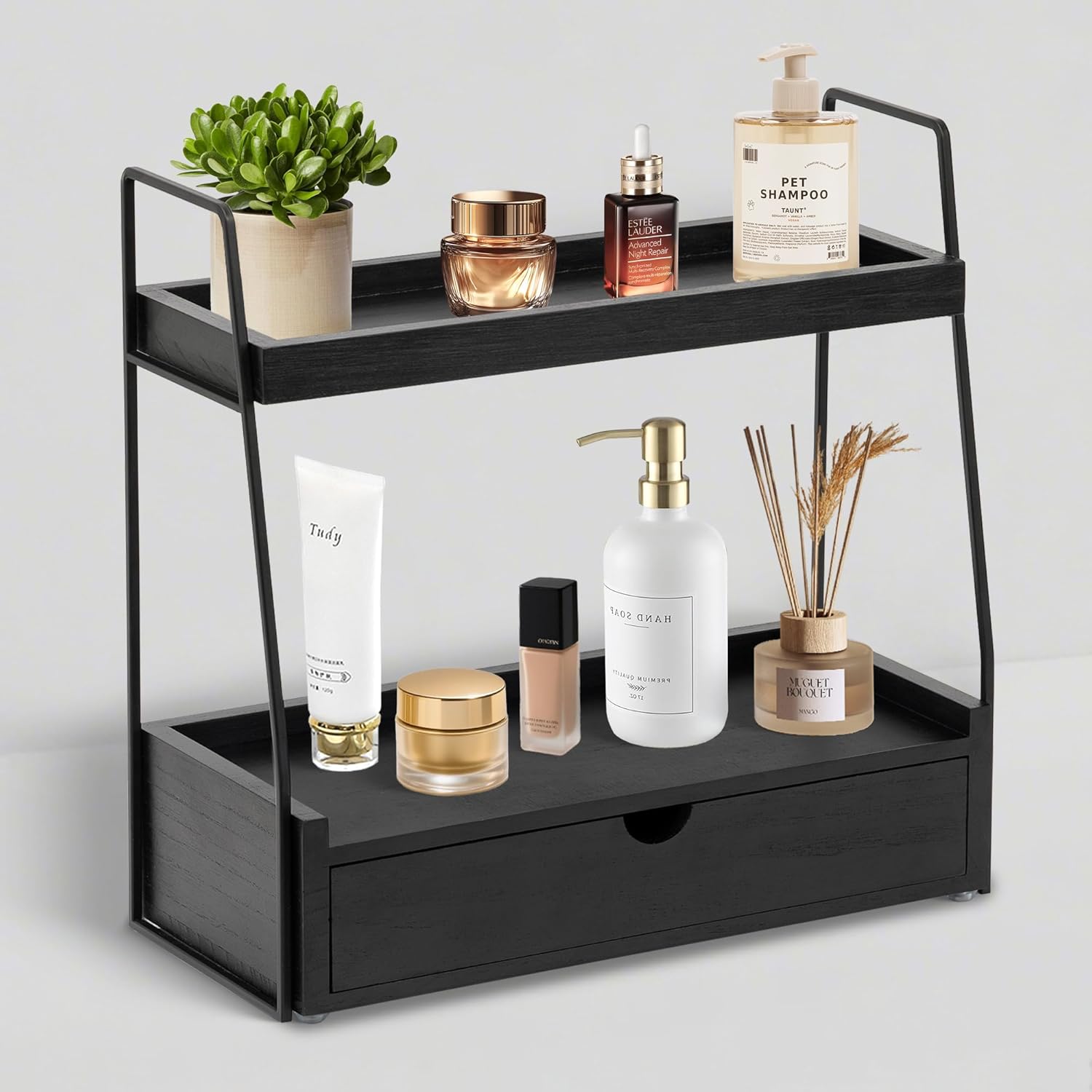 Organizador de encimera de baño de 2 niveles con cajón, estante de...