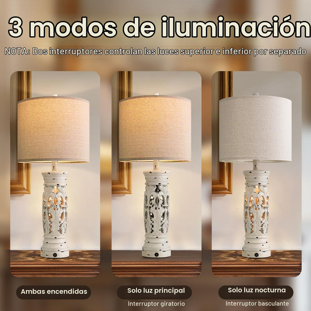 BOBOMOMO Juego de 2 lámparas de mesa de estilo granja de 27.25 pulg...