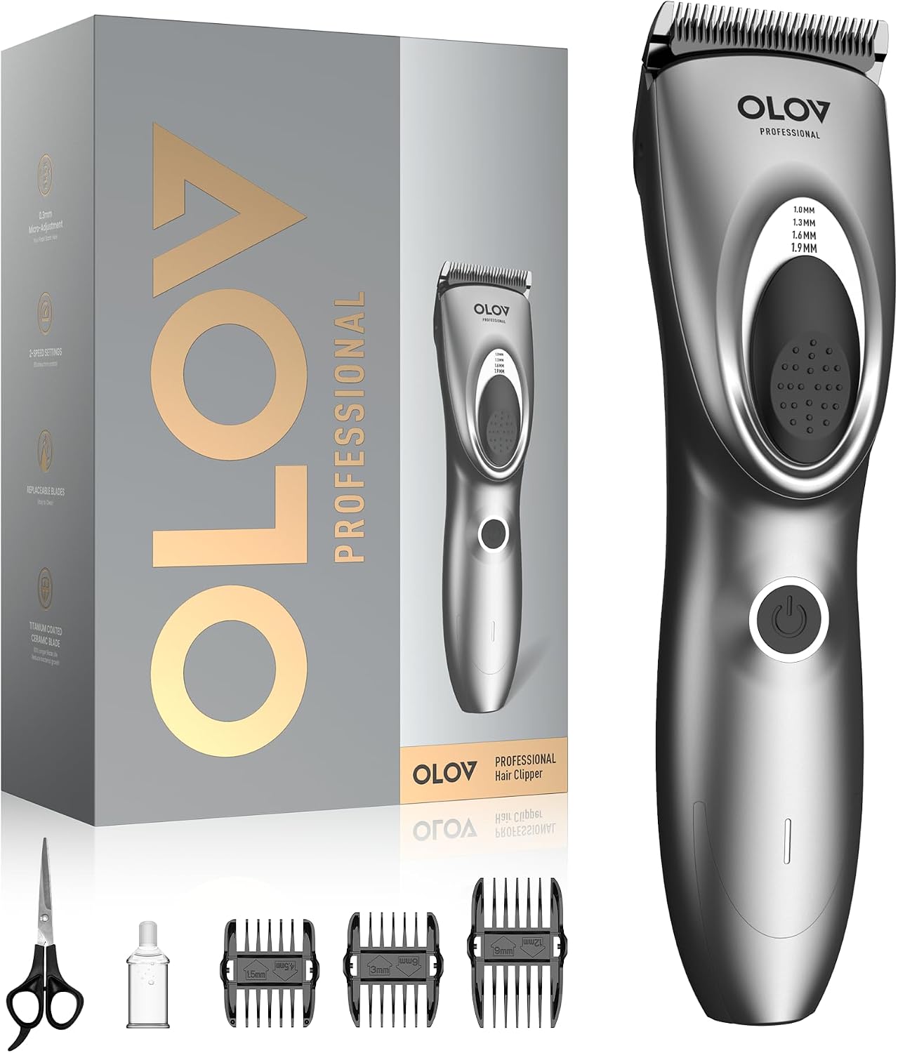 OLOV PROFESSIONAL Cortapelos para hombres, kit de cortapelos inalám...