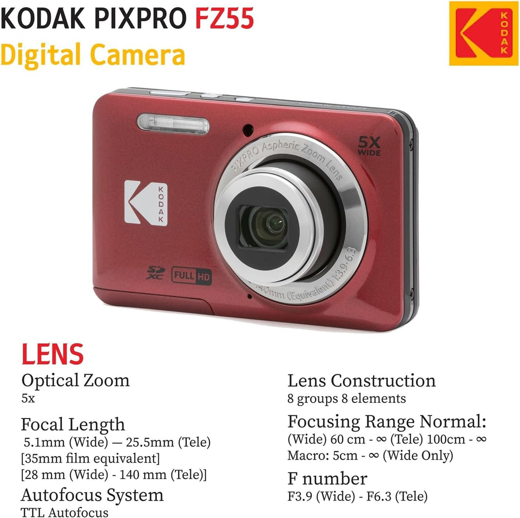 KODAK PIXPRO FZ55 Cámara digital de 16 MP de apuntar y disparar, zo...