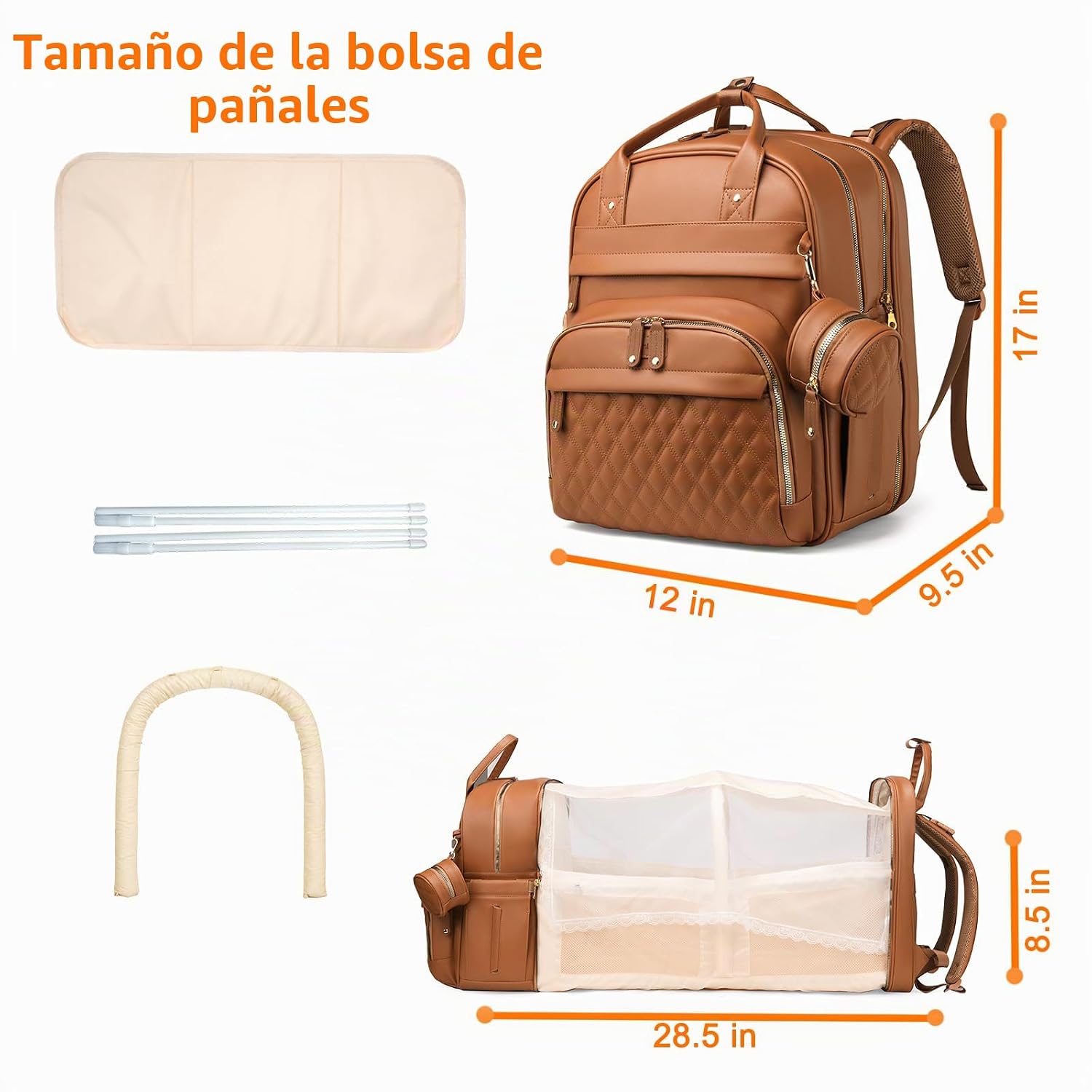 Astro alan - Bolsa de pañales con cambiador, mochila impermeable 3...